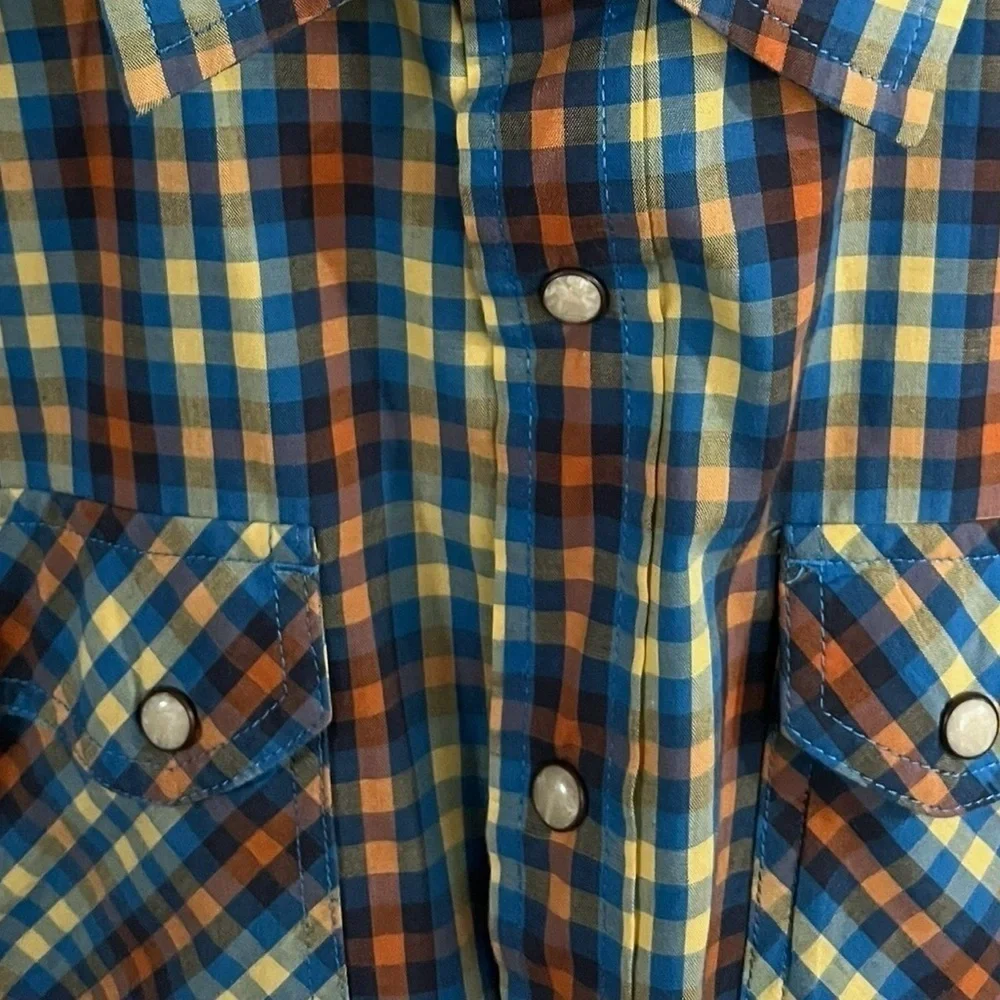 EUC The North Face Pearl Snap Button Plaid Men's Shirt Pockets Sz L